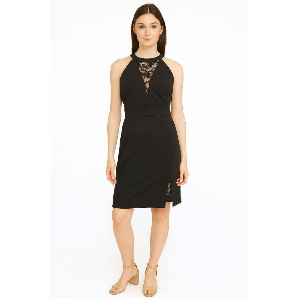 NIGHTWAY Women's Lace-Inset Sheath Dress Black Size 12